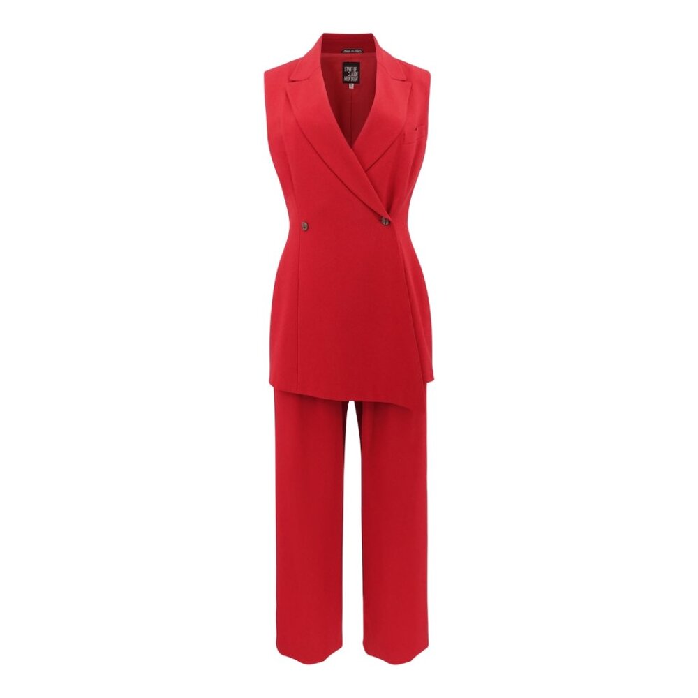 State of Claude Montana Red Sleeveless Asymmetrical Crepe Suit Set